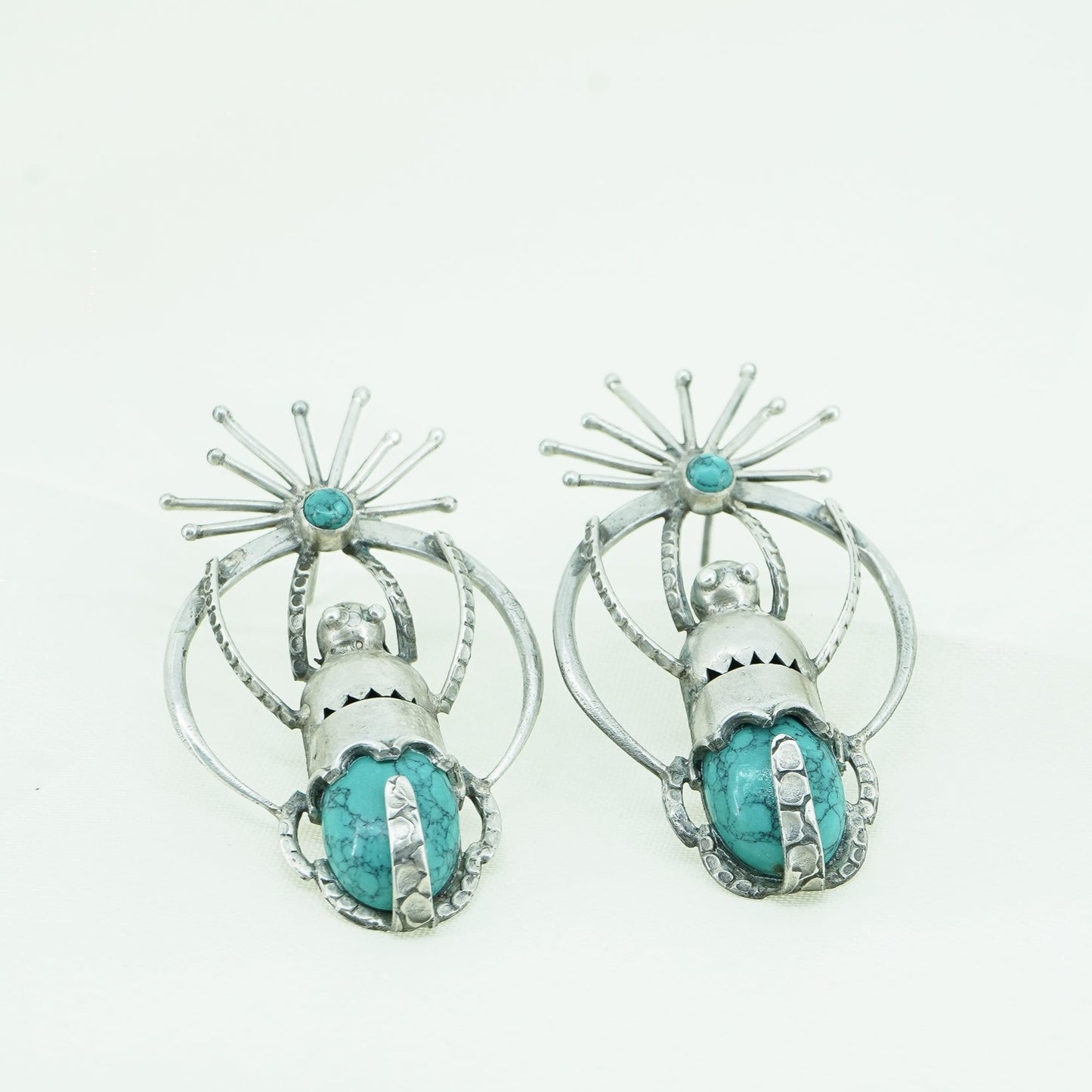Turquoise and Silver Beetle Earrings