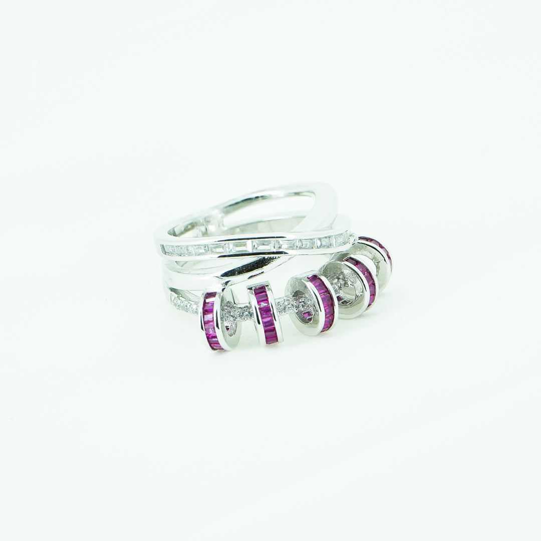 Triple Layered Sterling Silver Pink Colour Ring