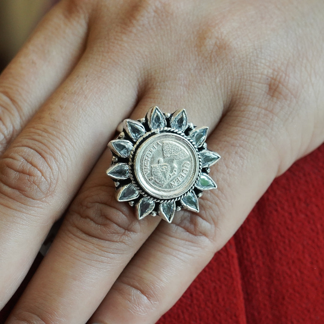 Queen Flowered Silver Ring Adjustable Size