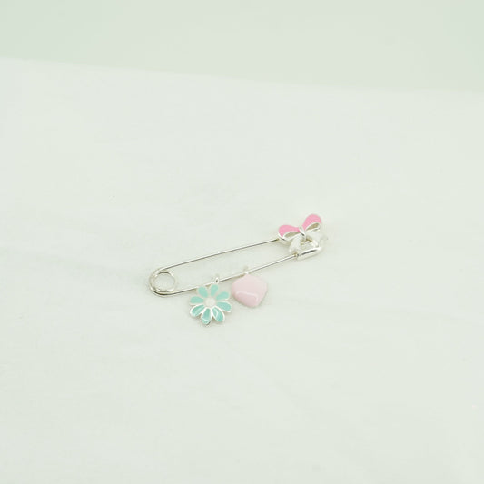 Green And Pink Coloured Flower Design Pin