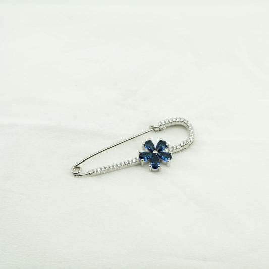 Sterling Silver Blue Flower Safety Pin