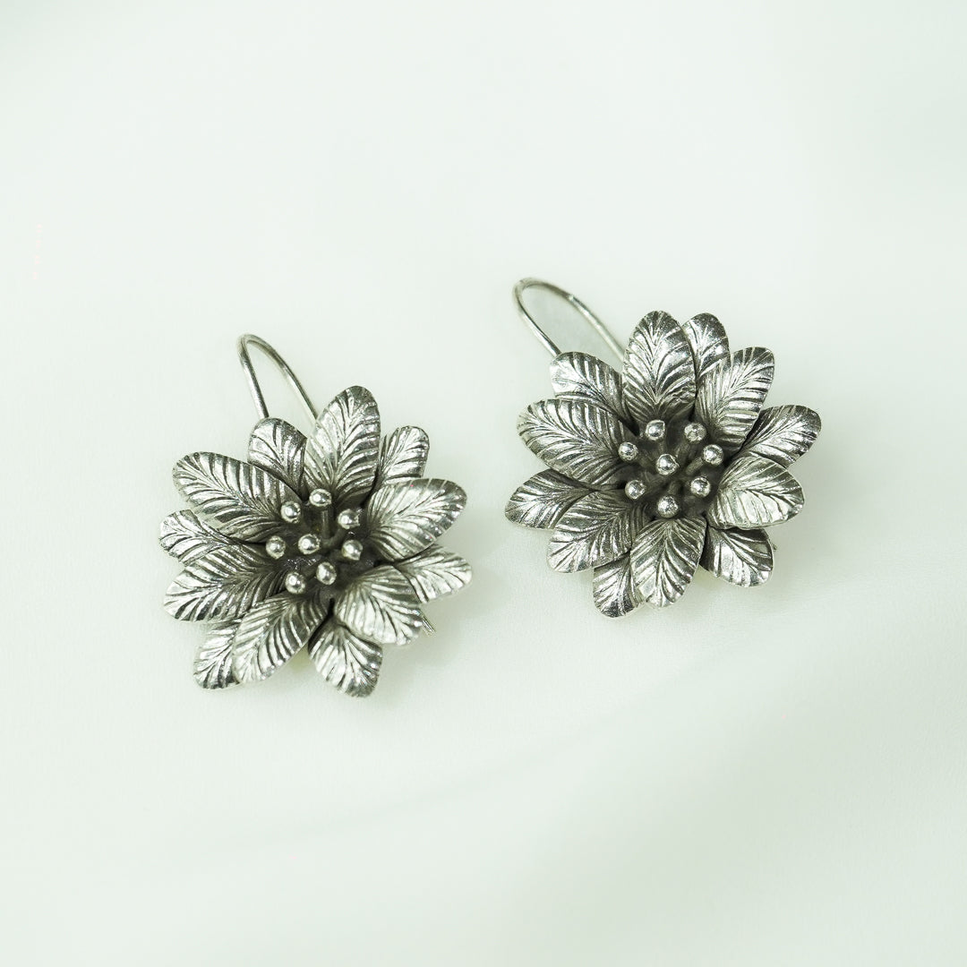 Open Flower Silver Earring for Her