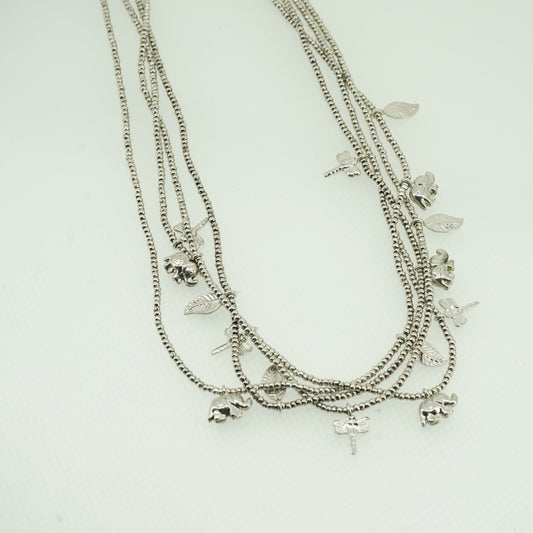 Sterling Silver Multiple Layered Wildlife Design Necklace
