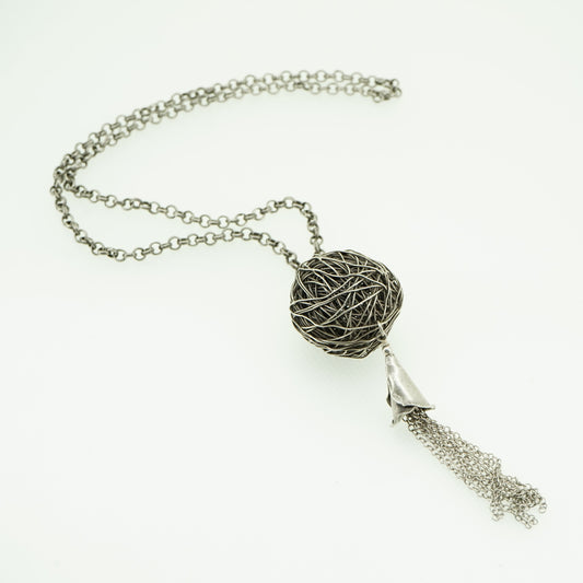 Sterling Silver Fringe Dangling Ball Chain Necklace