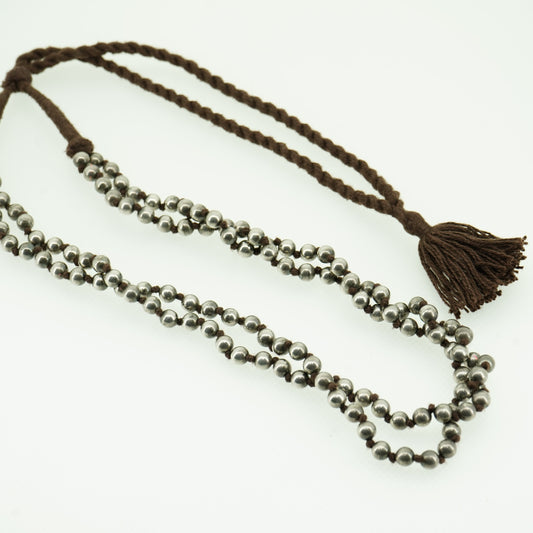 Brown Threaded Silver Bead Necklace