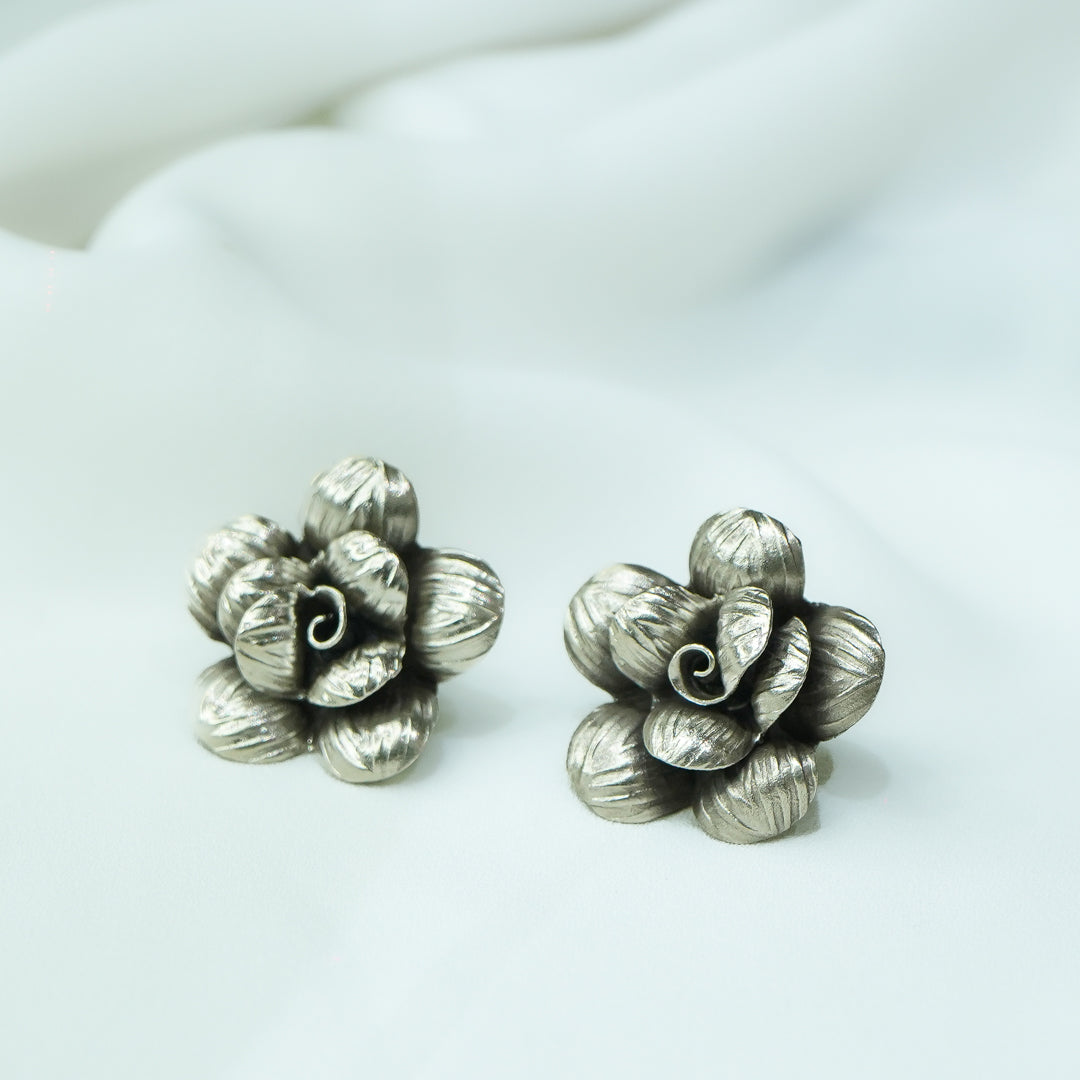 Sterling silver earrings, flower shaped earrings, long hook earrings, –  Artisan Look