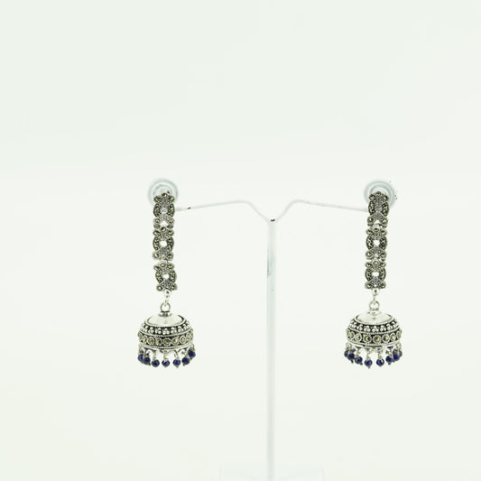 Silver Drop Earrings with Blue Bead