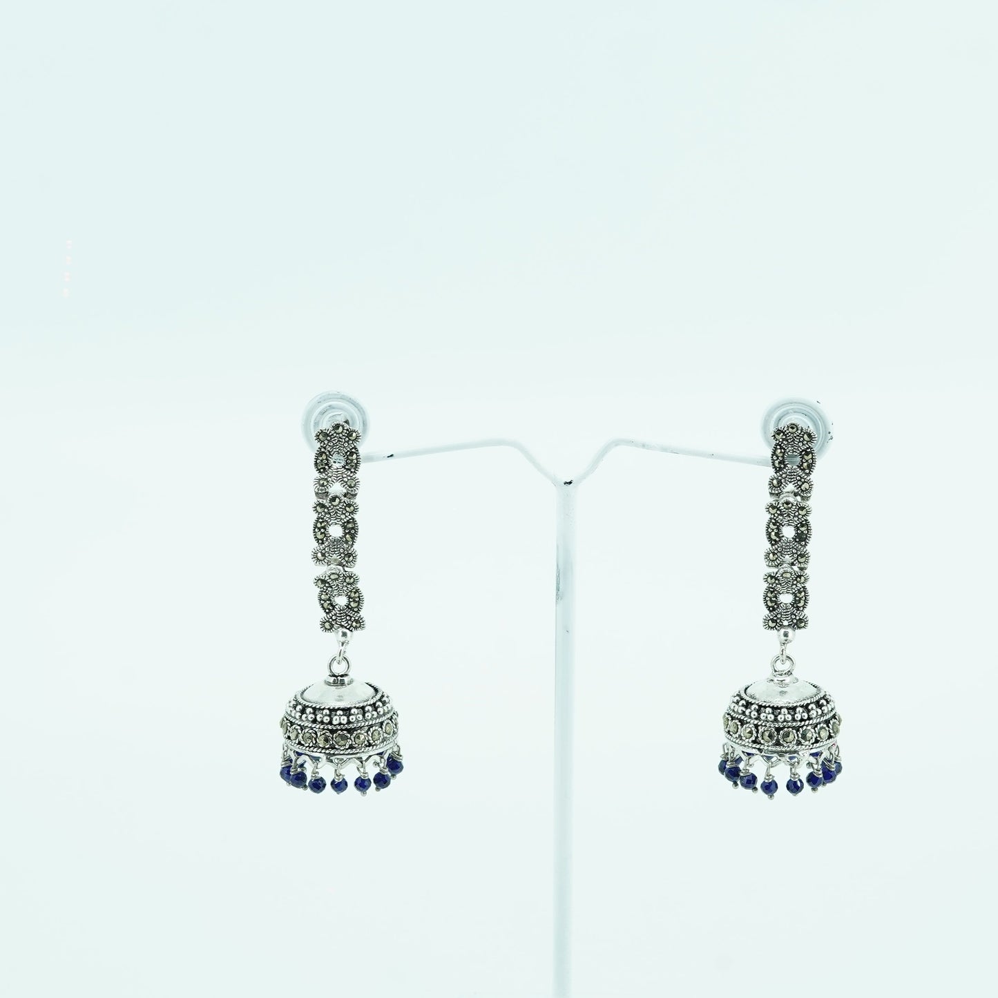 Silver Drop Earrings with Blue Bead