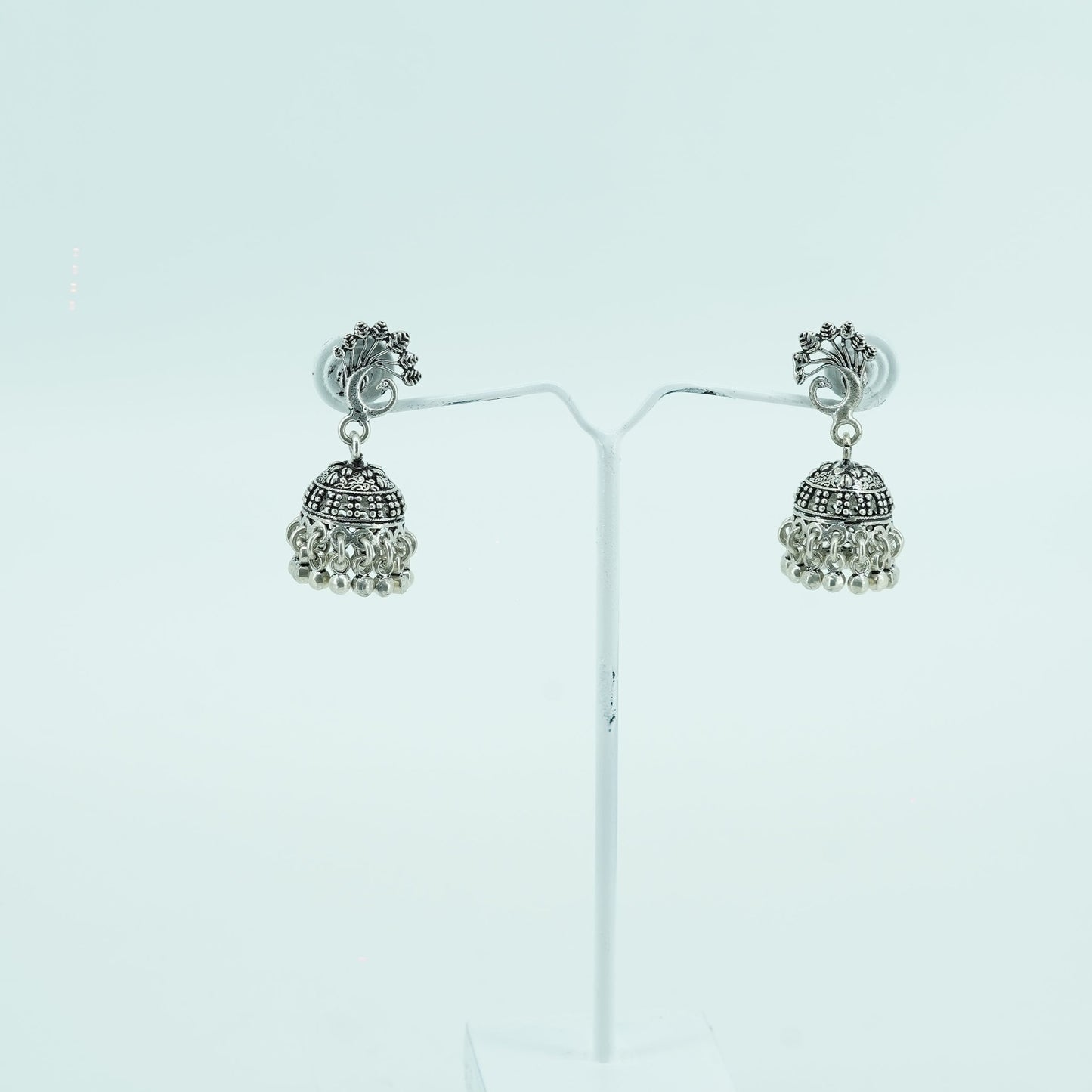 Peacock Oxidised Sterling Silver Earrings With Pearl