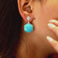 Blue Stone Hexa Silver Earring