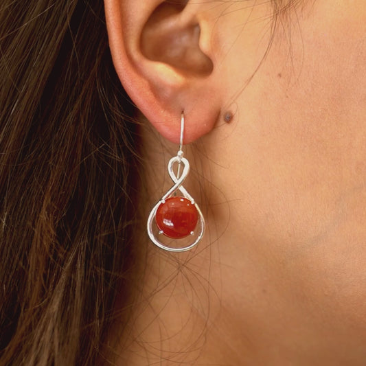 Red Stone Silver Earring for Her