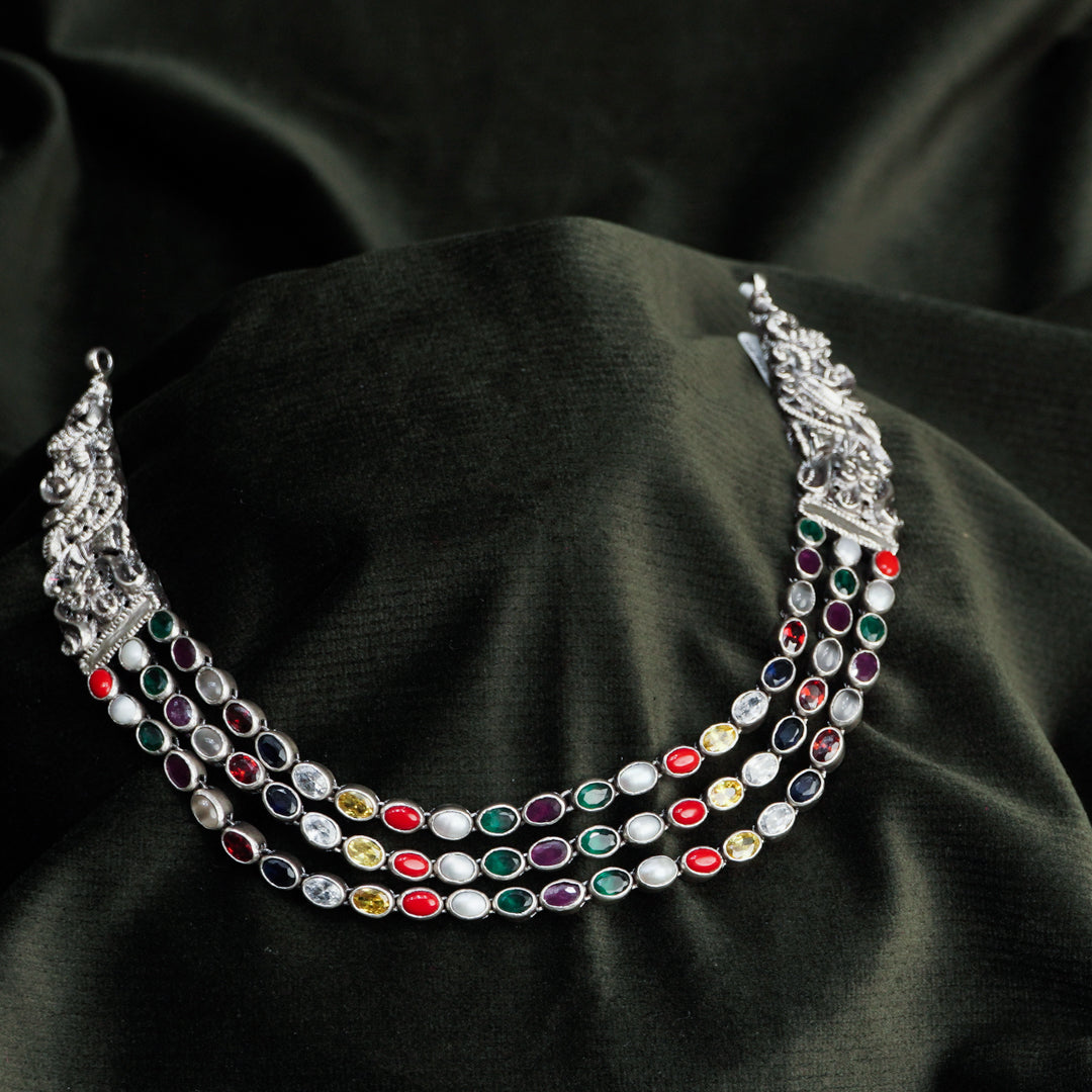 Multi Stoned Colorful Silver Necklace