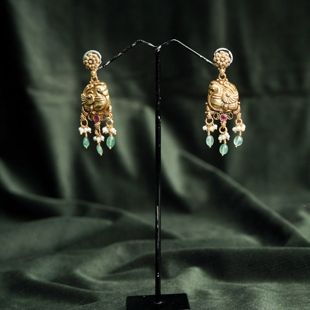 Beautiful Gold Polished with Green Buds Earring