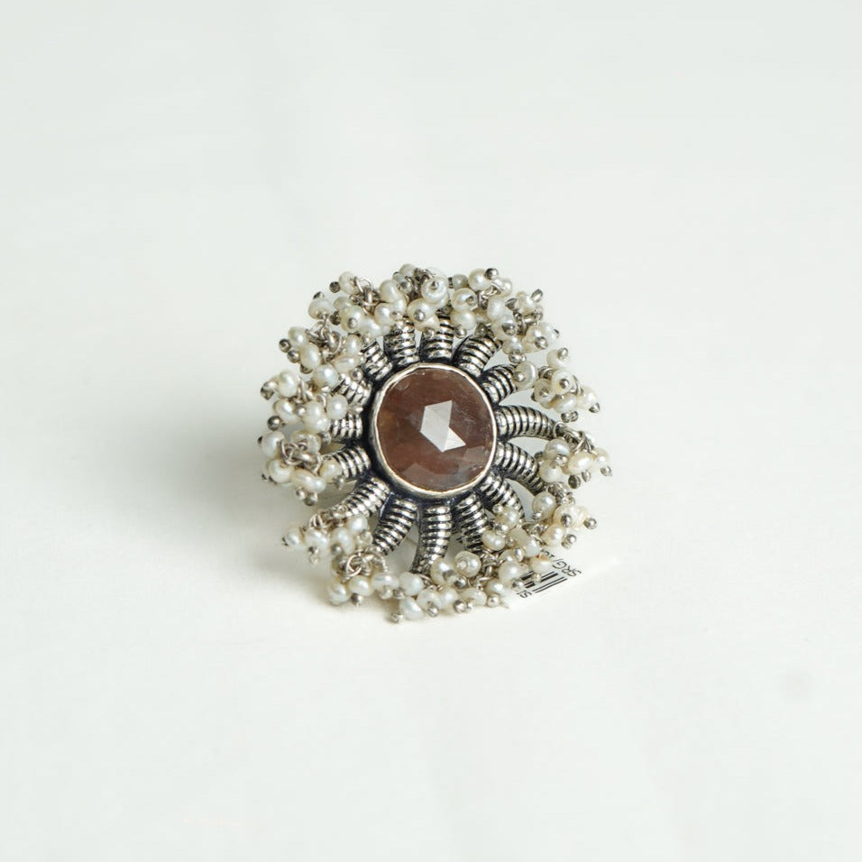 Brown Stone Embedded Silver Ring