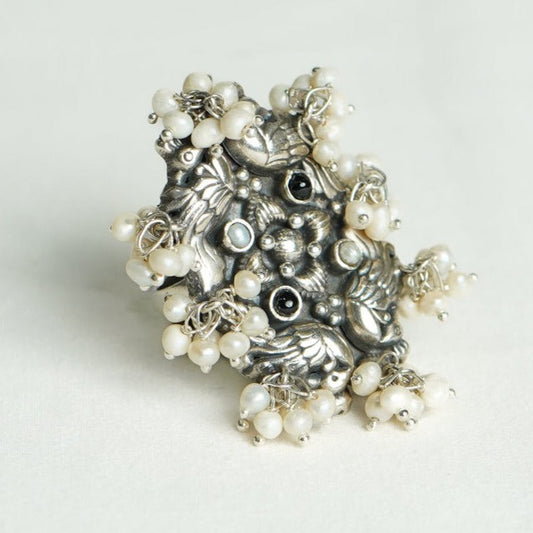 Oxidised Silver Pearl Ring