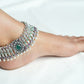 Women Silver Anklet With Green Stone and Pearls