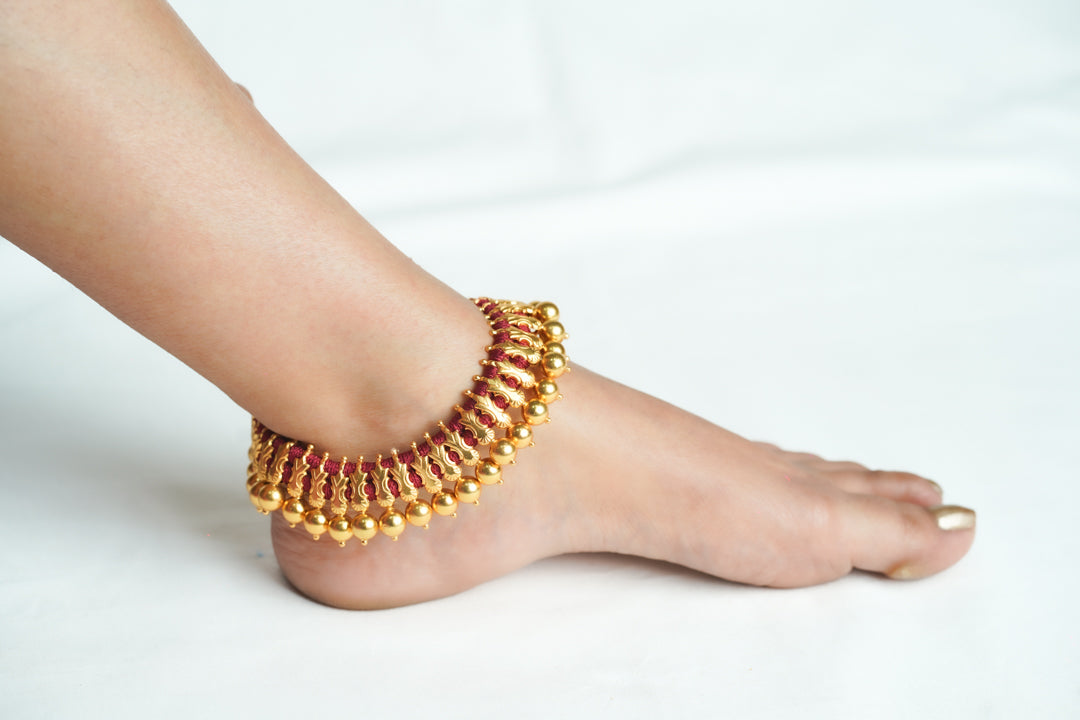 Gold-Toned Stone-Studded Anklets