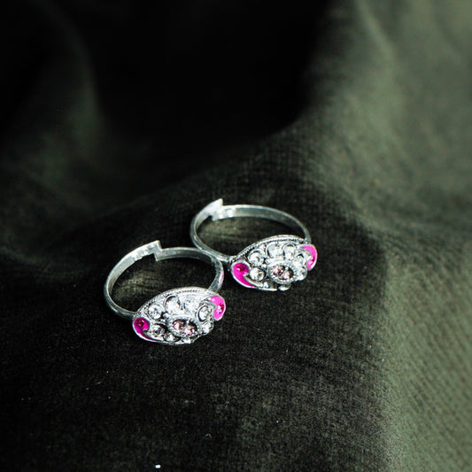 Silver Toe Ring with Pink Stud