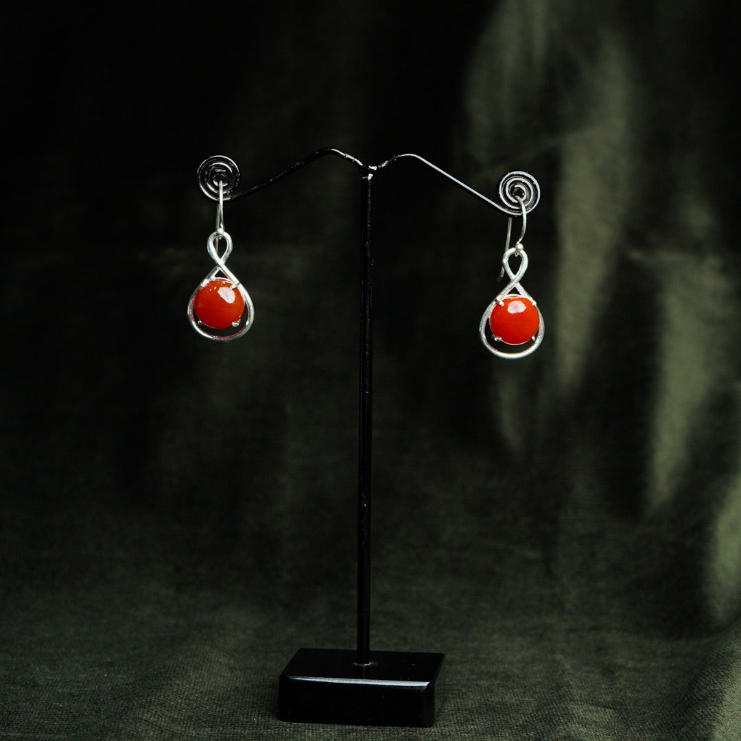 Red Stone Silver Earring for Her
