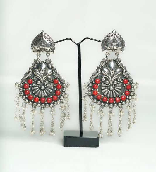 Antique Earring with Pearls and Red Stones