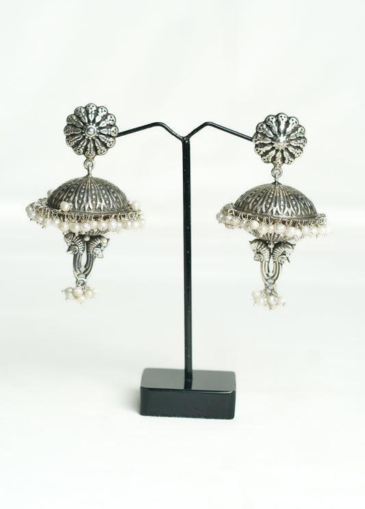 Antique Umbrella Designed Silver Jhumka